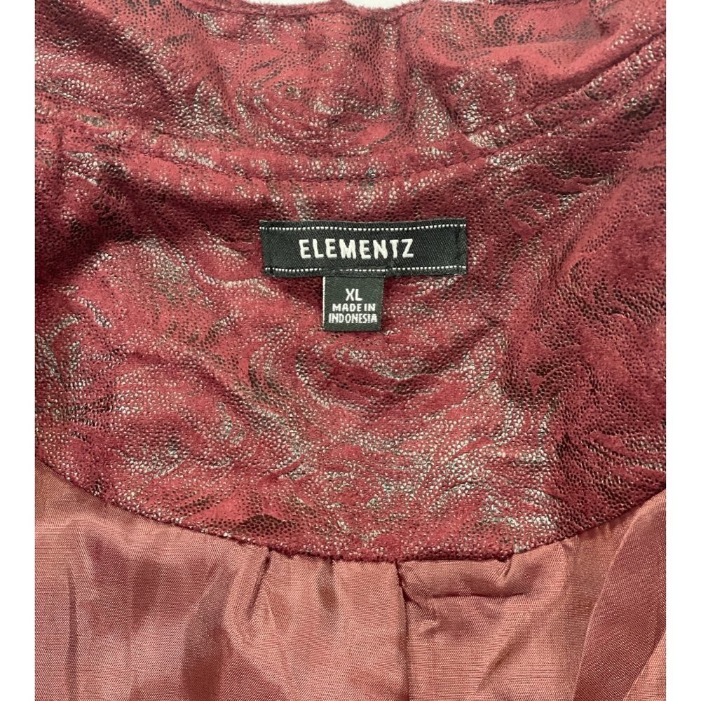 ELEMENTZ Maroon Suede-Feel Embossed Jacket Women's XL Full Zip Ruffle Metallic - Picture 8 of 15